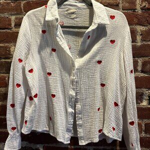 Cotton long sleeve blouse with hearts